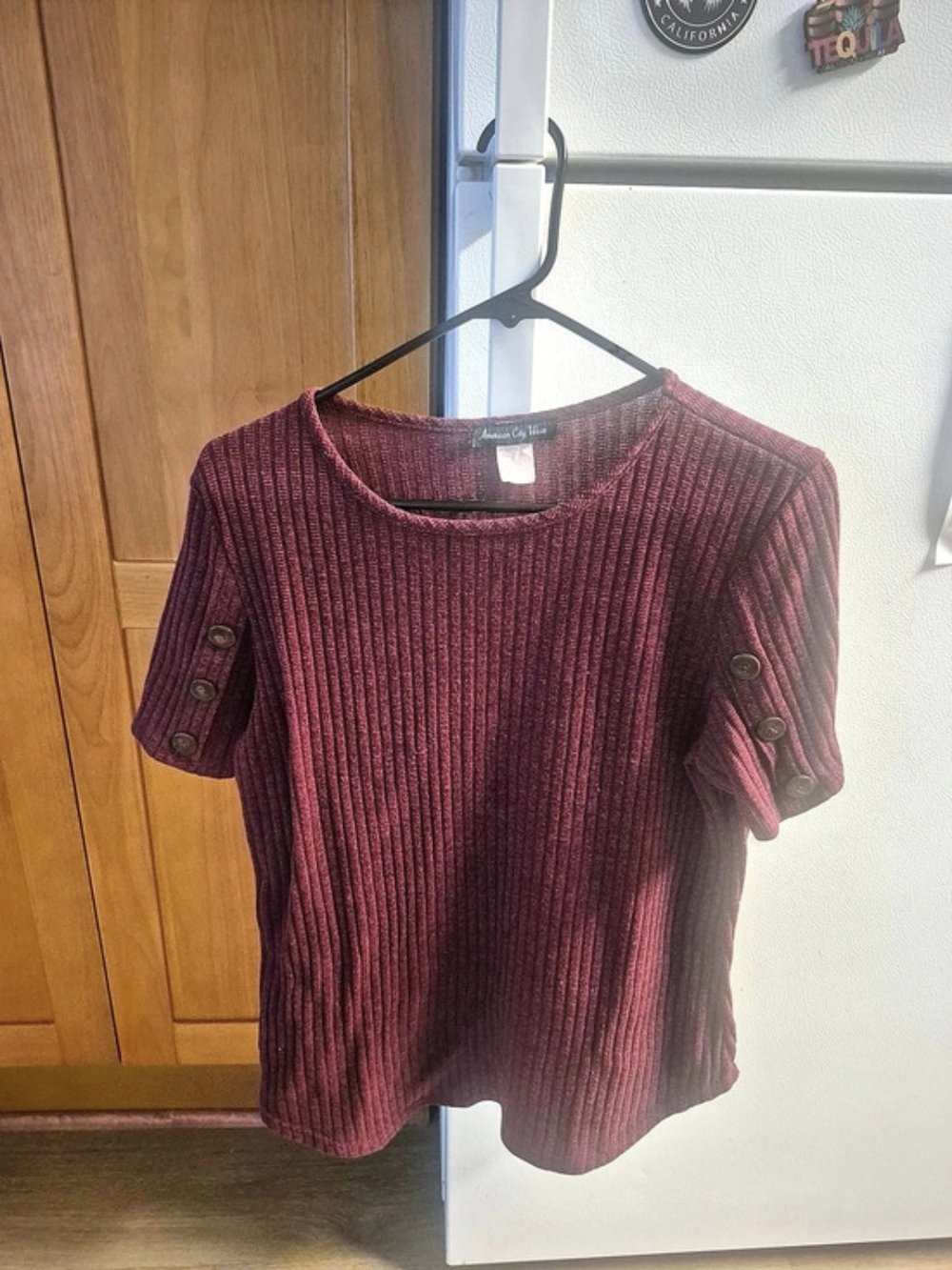 American Eagle Outfitters Women's Ribbed Short Sleeve Sweater in Red